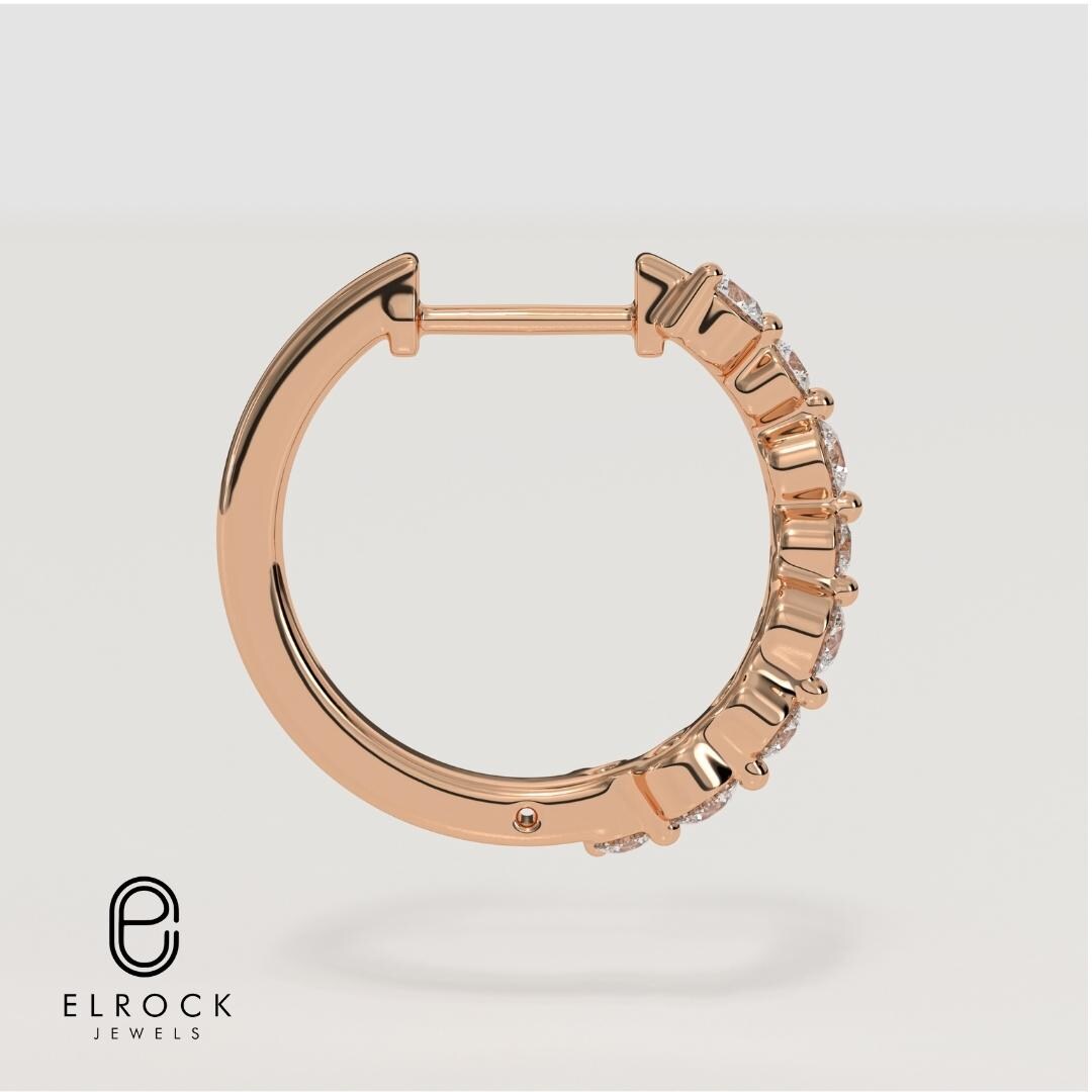 14K Solid Yellow Gold Lock Lab Created Diamond Hoop Earrings