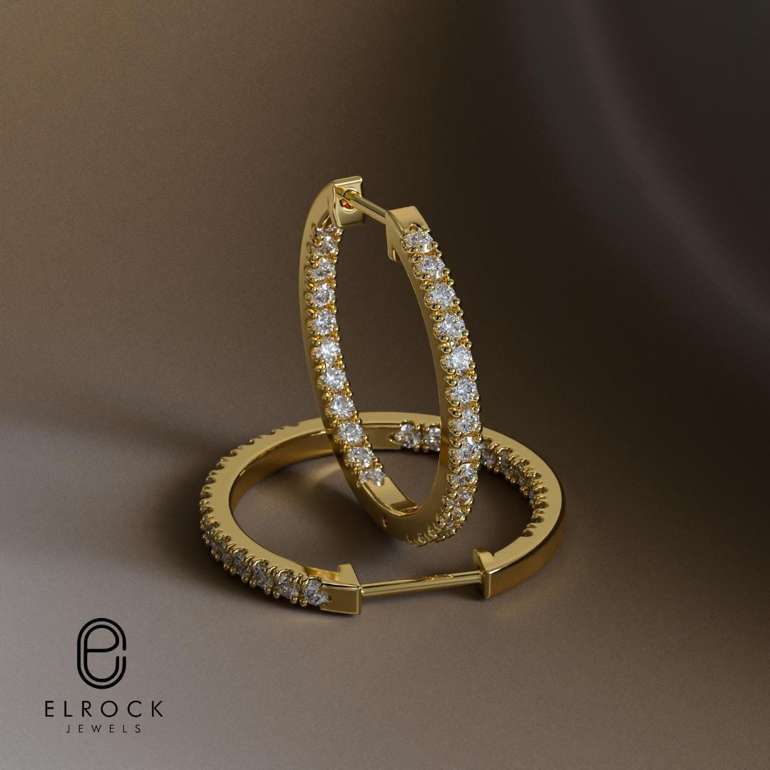 Diamond Hoop Earrings 14K Gold Huggies Gift for Her