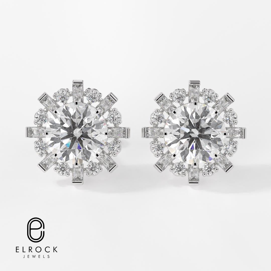  Snowflake flower round Lab Grown diamond stud earrings