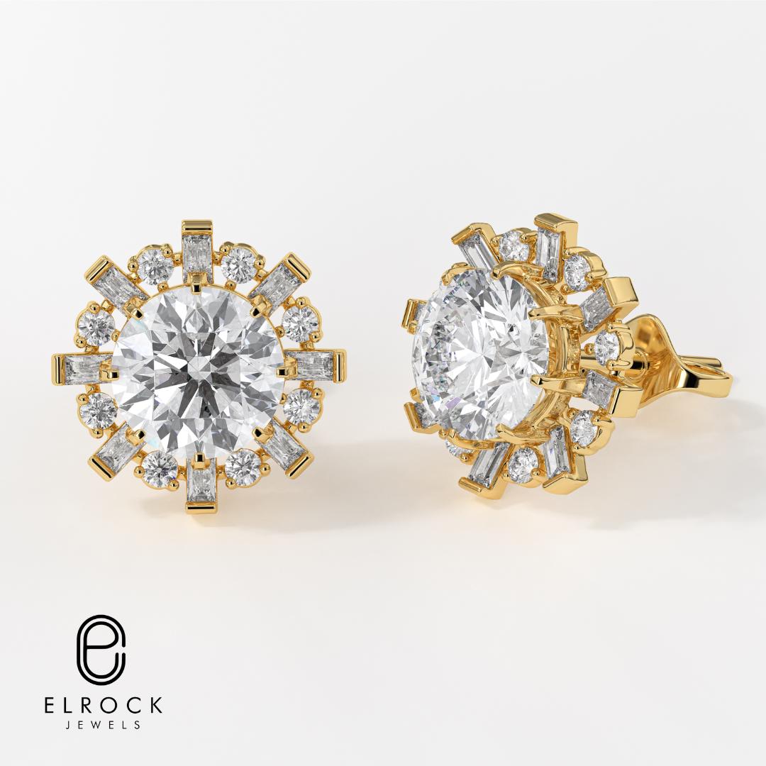  Snowflake flower round Lab Grown diamond stud earrings