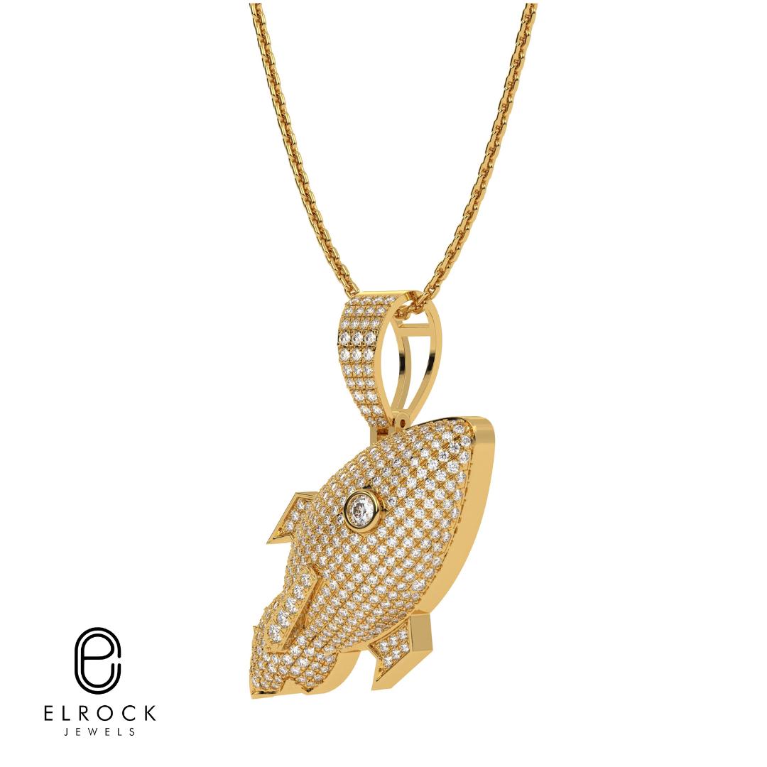 14K Rocket Ship Lab Grown Diamond Rocket Pendant for Him
