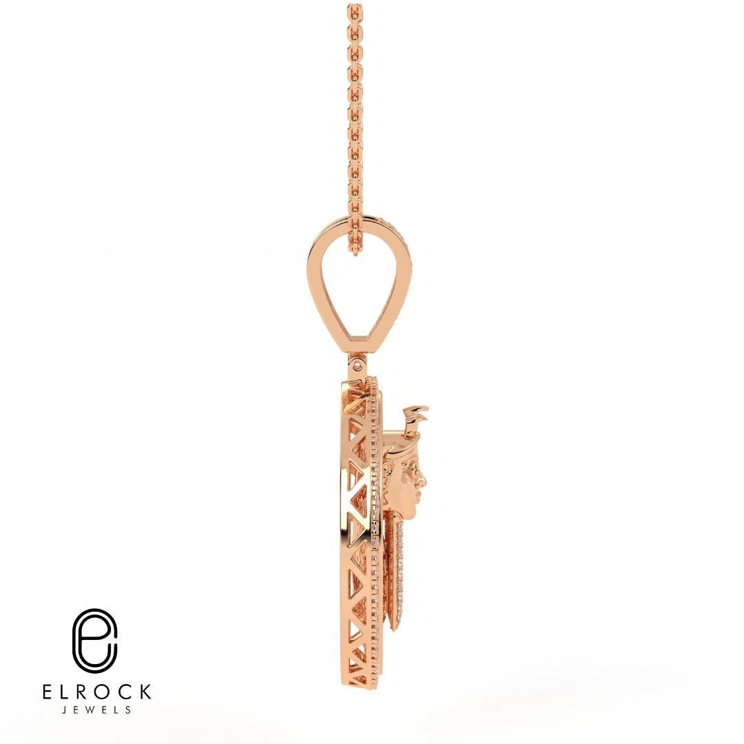 14K Solid Gold Lab Diamond Pharaoh Pendant for Men