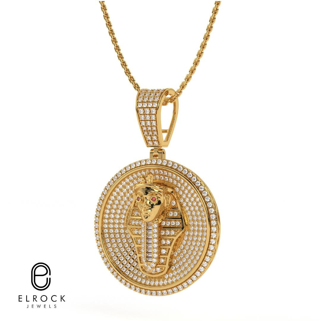 14K Solid Gold Lab Diamond Pharaoh Pendant for Men