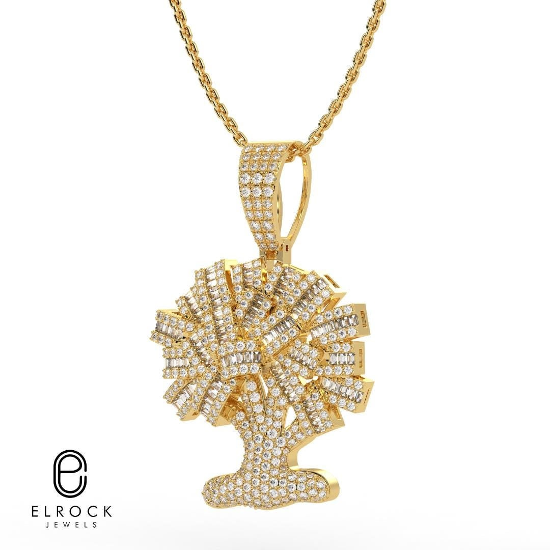 14K Gold Lab Grown Diamond Money Tree Pendant Hip Hop