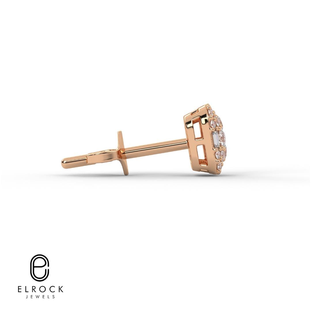 Baguette & Round Cut Lab Grown Diamond 14K Gold Stud Earrings