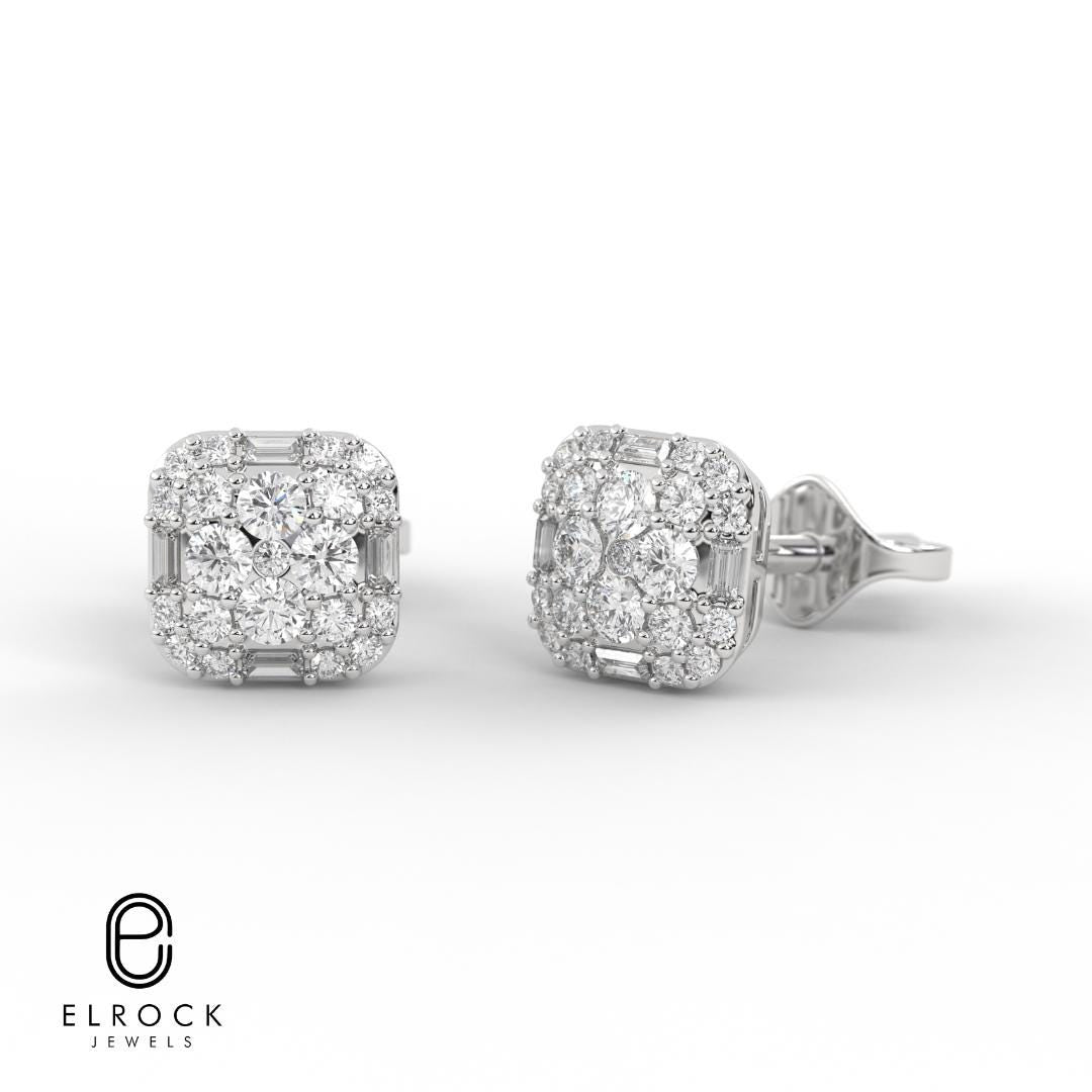 Baguette & Round Cut Lab Grown Diamond 14K Gold Stud Earrings