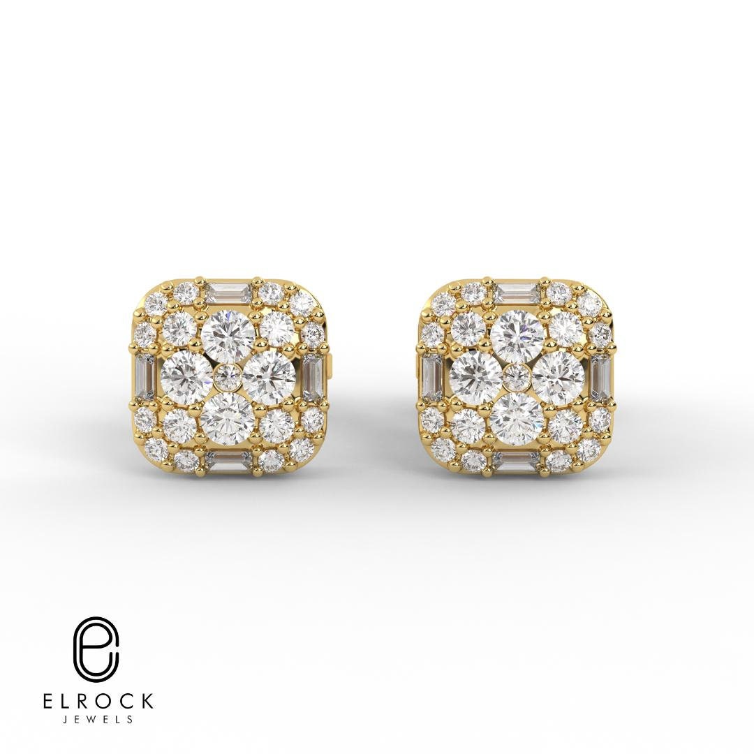 Baguette & Round Cut Lab Grown Diamond 14K Gold Stud Earrings
