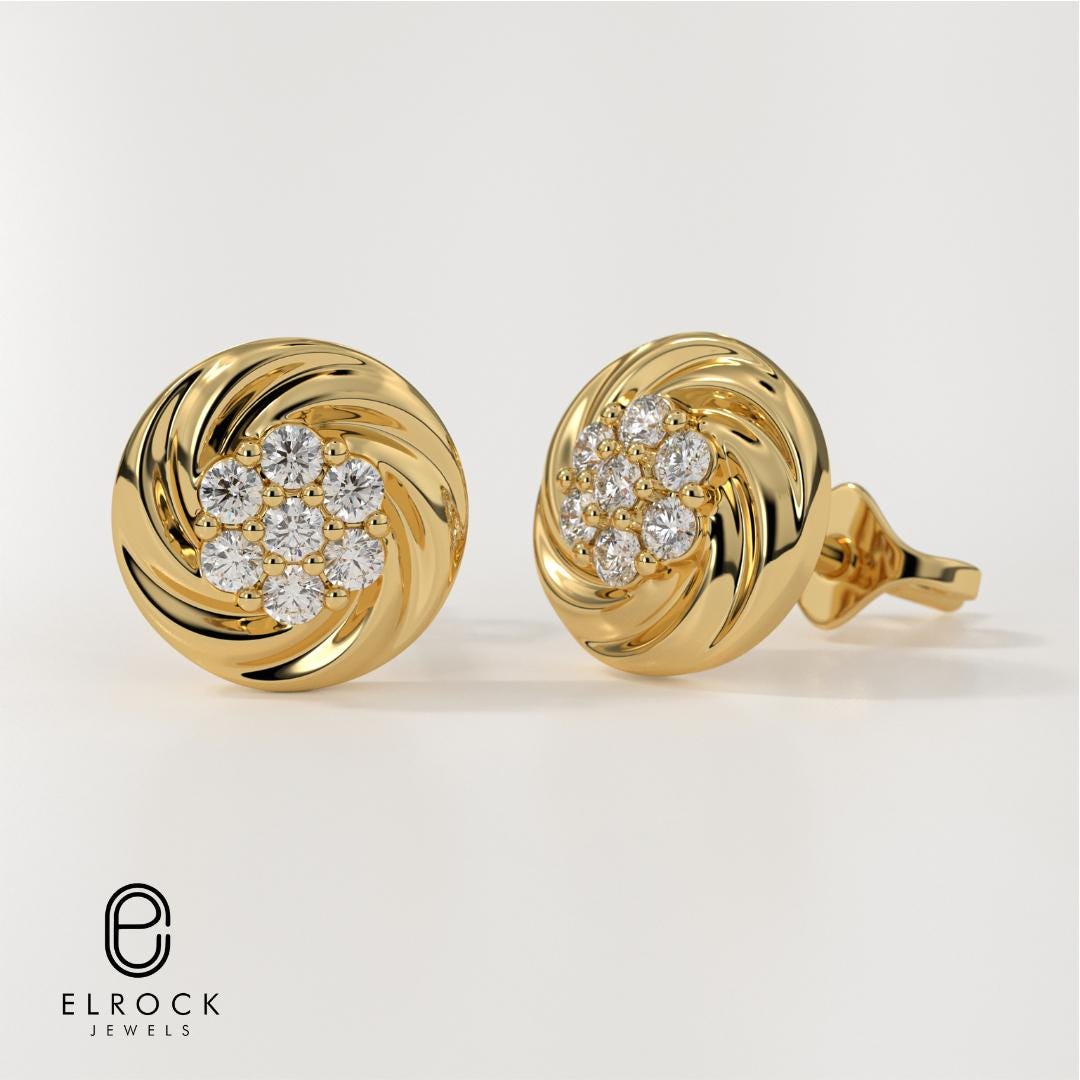 14K Gold Lab Grown Diamond Floral Earrings Round Cut