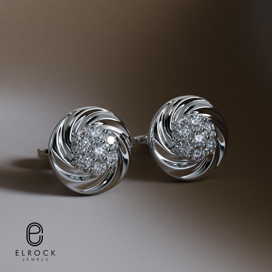 Round Cut Lab Grown Diamond Floral Style Earrings 14K Solid Gold Earrings
