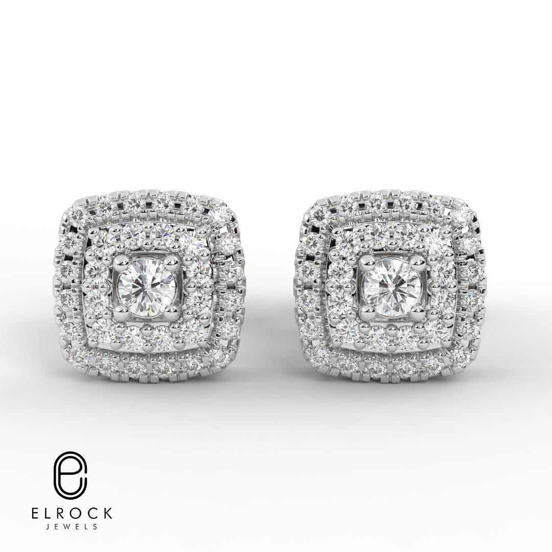 Double Halo Diamond Stud Earrings