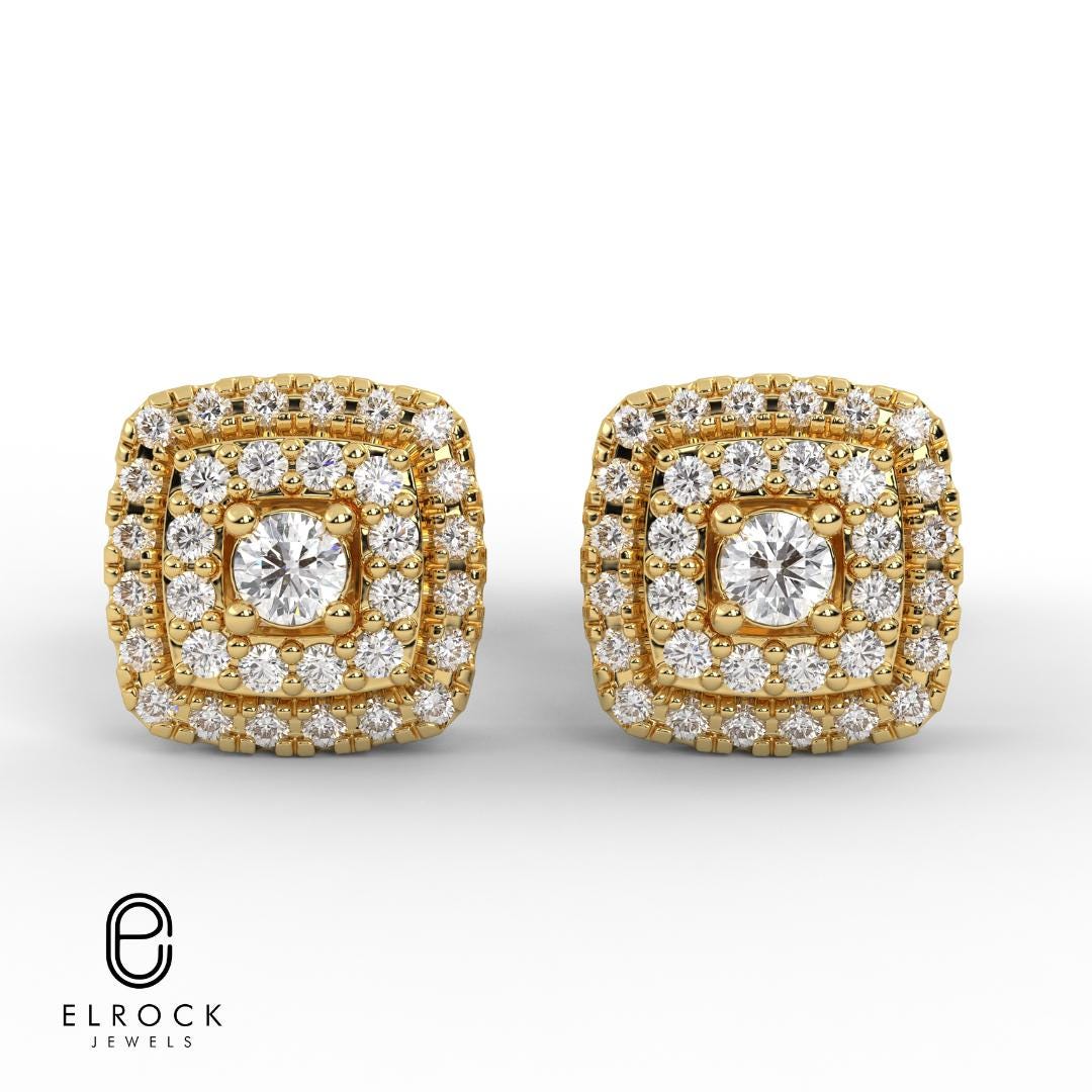 Double Halo Diamond Stud Earrings