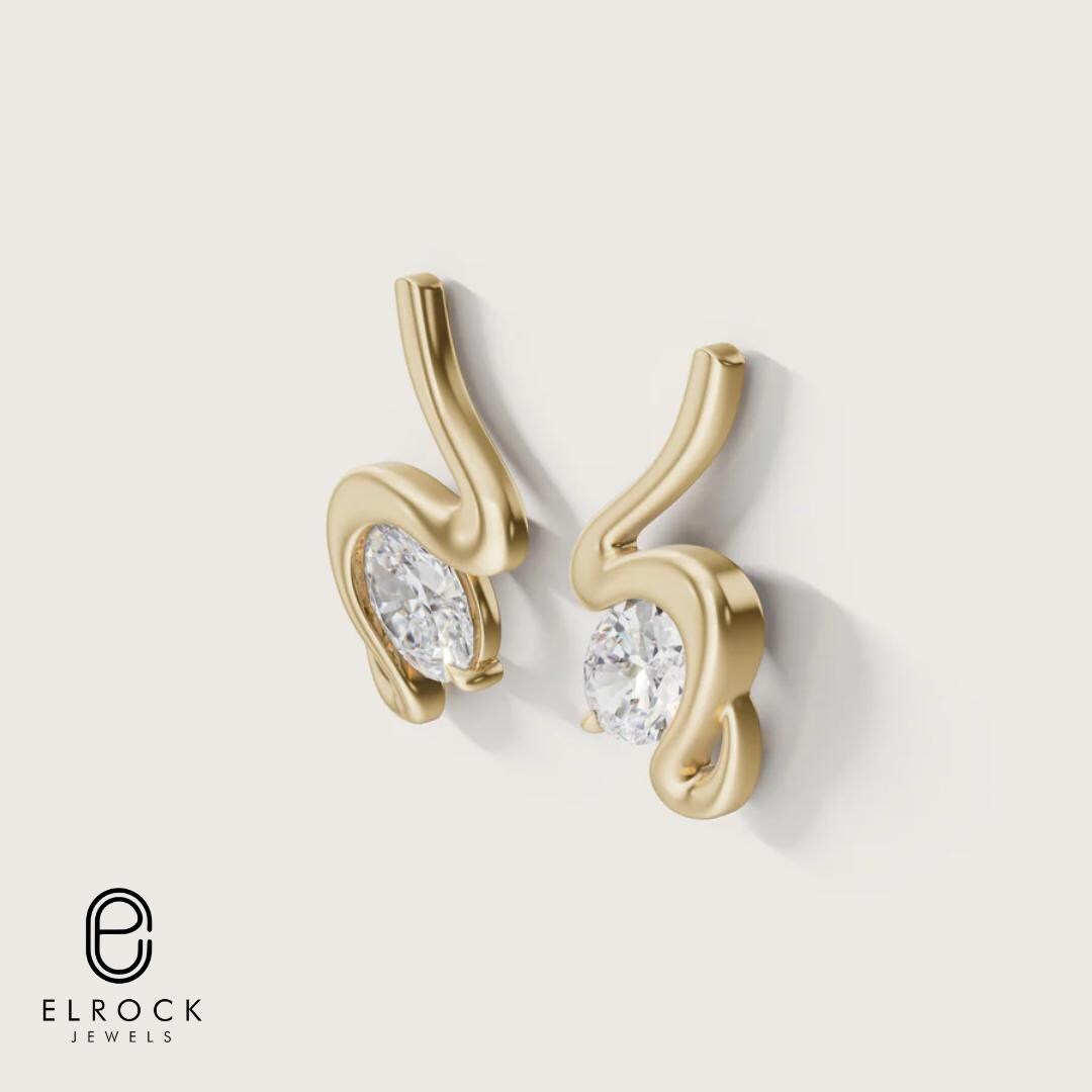 Oval Studs Round Earrings 14K Gold Diamond Earrings