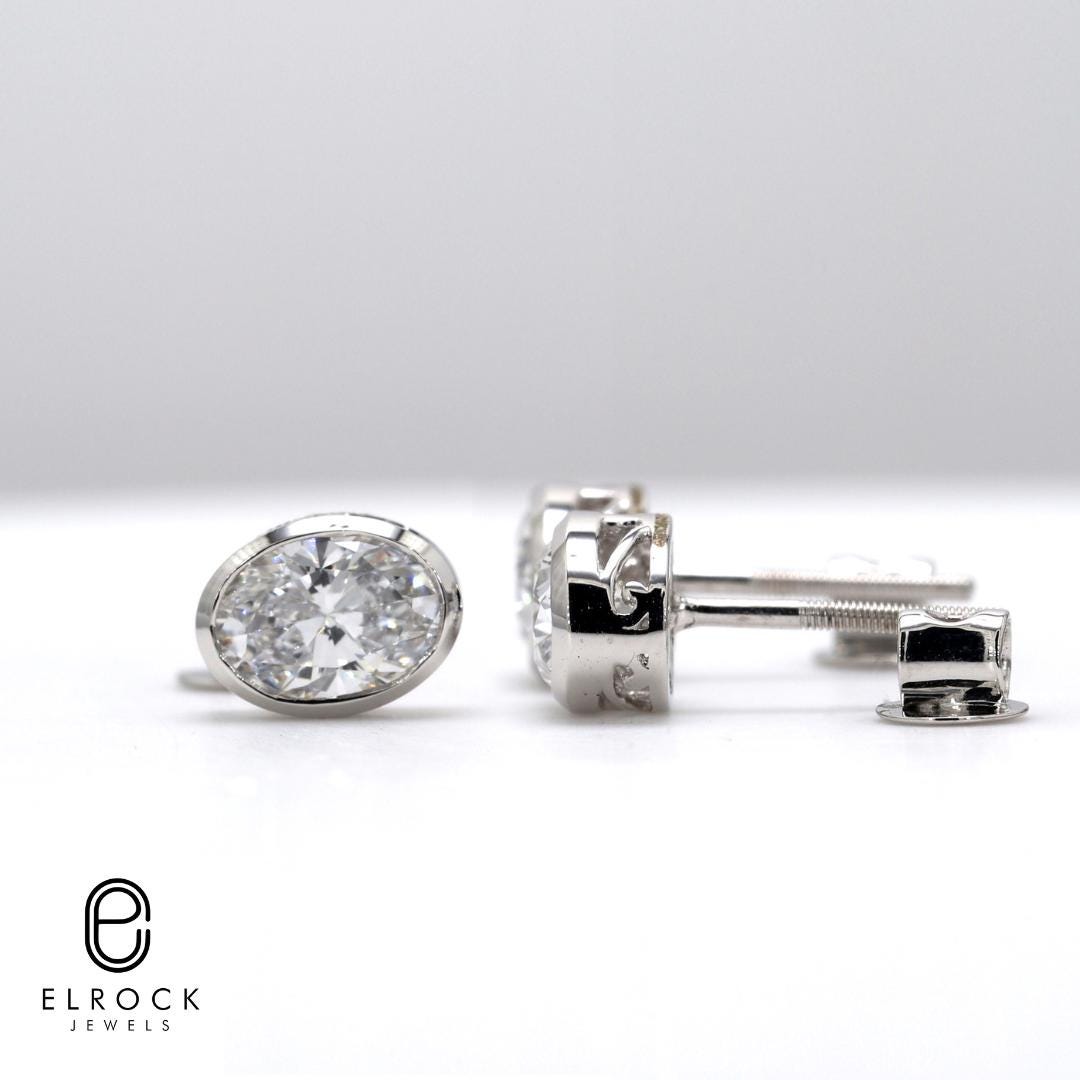 Handcrafted Bezel-Set Oval Diamond Studs