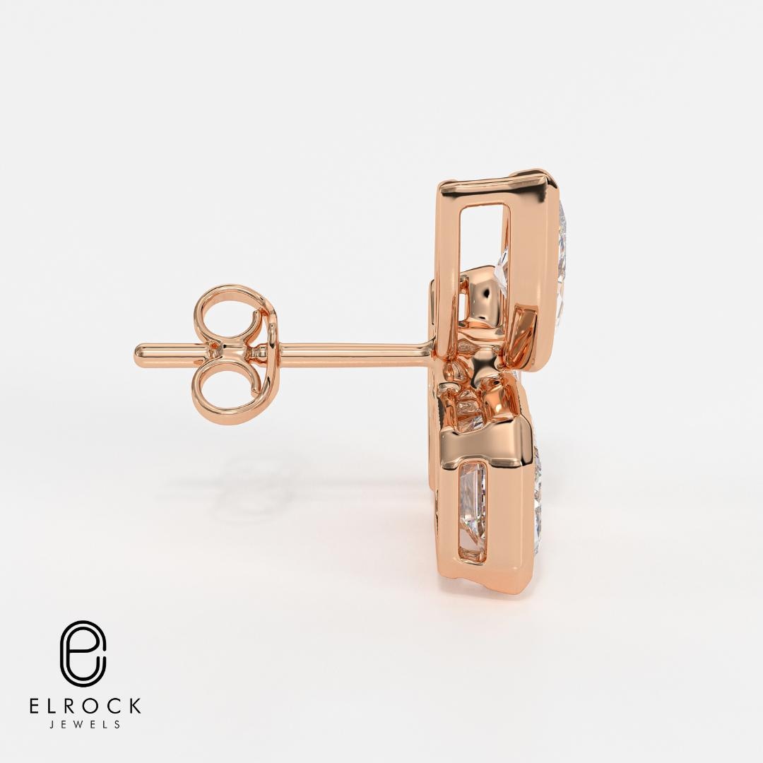Gold Stud Earrings, Three Stone earring