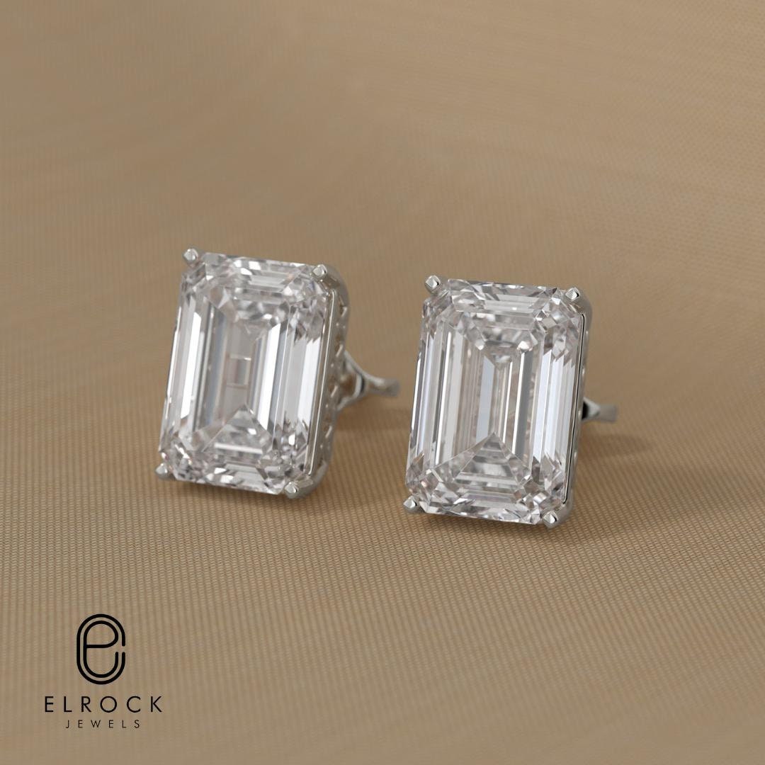 Emerald Cut Lab Grown Diamond Stud Earring