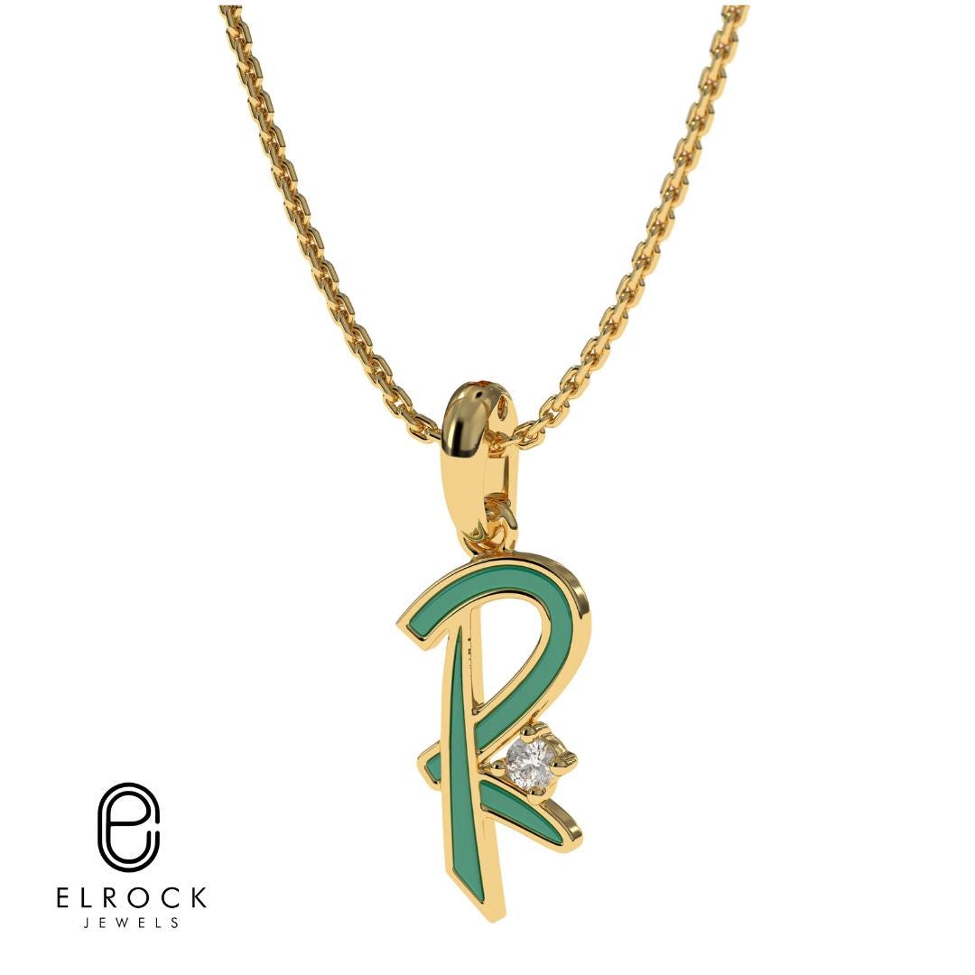Gold alphabet Pendant, R" Letter Charm Pendant