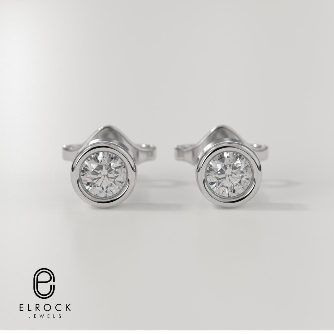 14K Gold Bezel Lab Grown Diamond Stud Earrings