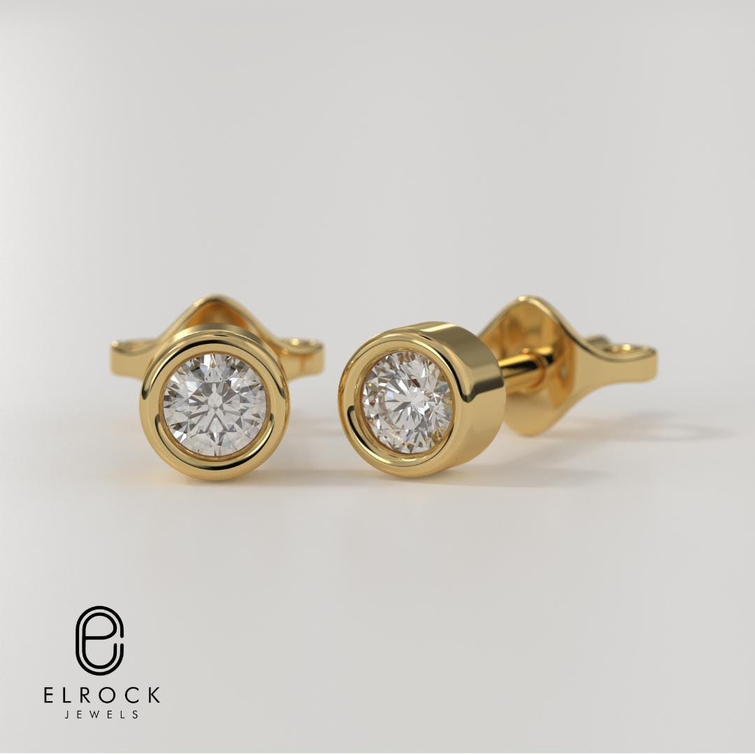 14K Gold Bezel Lab Grown Diamond Stud Earrings