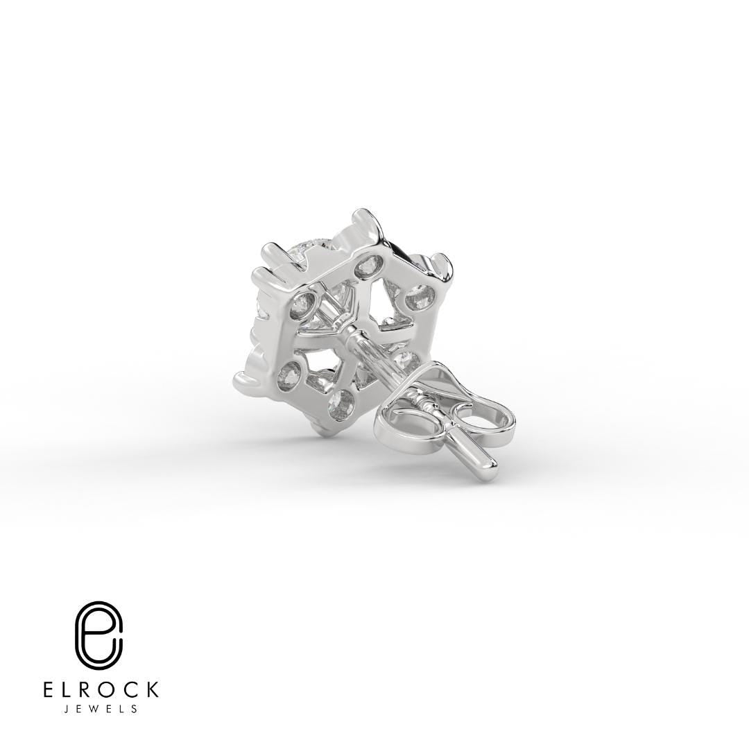 14K Solid Gold Lab Grown Diamond Halo Earrings
