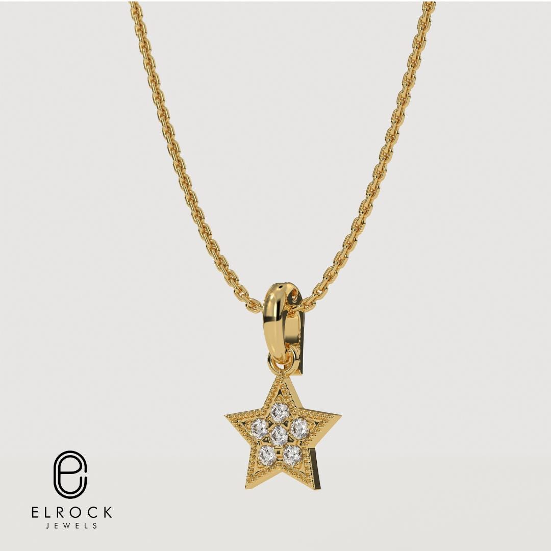 Diamond Star Pendant I 14k Yellow, White, Rose Solid Gold I Gift For Her