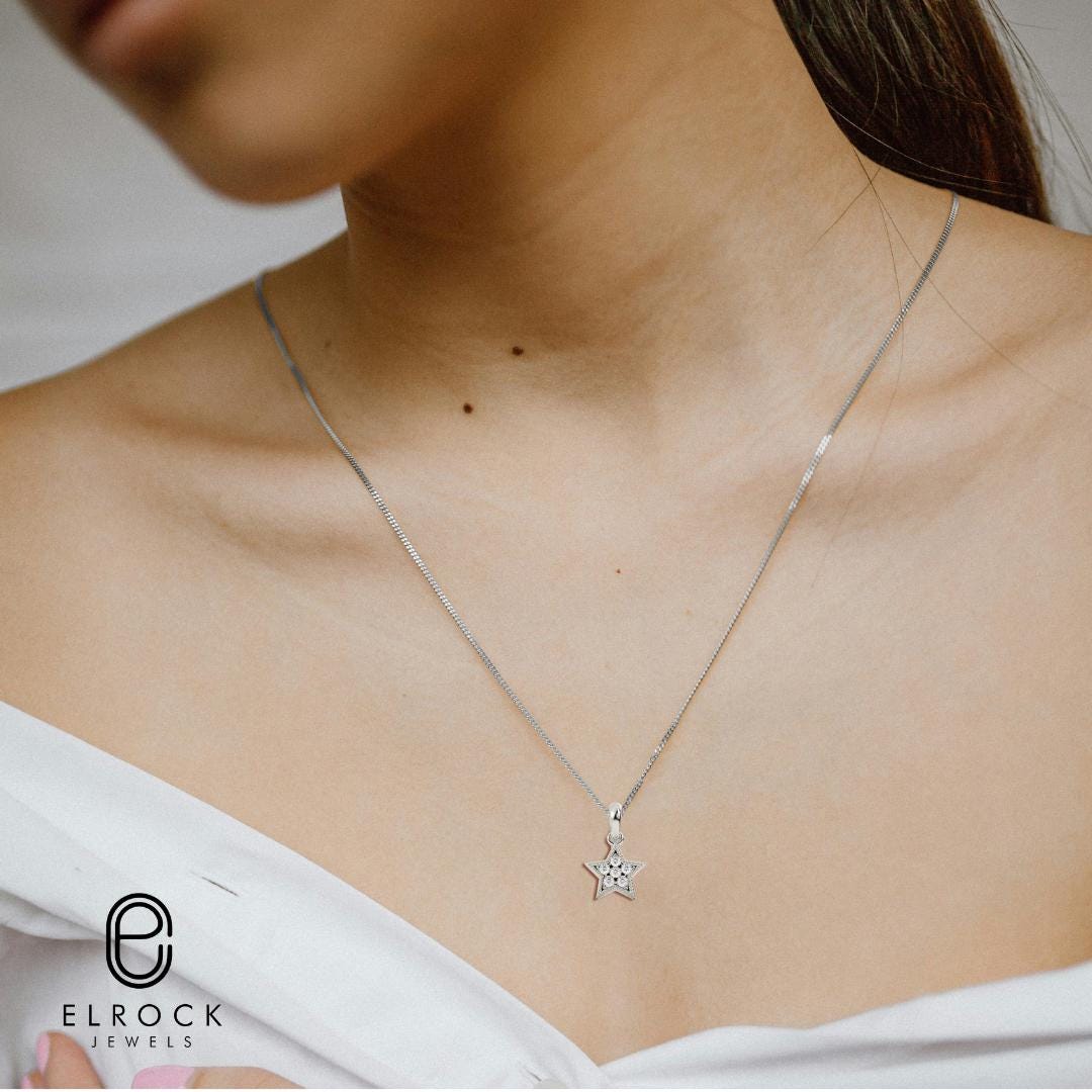 Diamond Star Pendant I 14k Yellow, White, Rose Solid Gold I Gift For Her