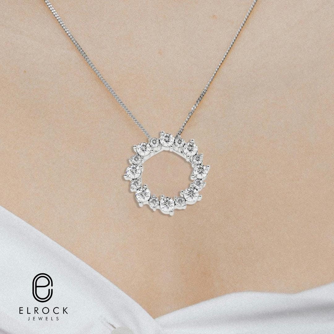 14K Solid Gold Circle Round Pendnat with Diamond, Pendant for Women, Gift for Her