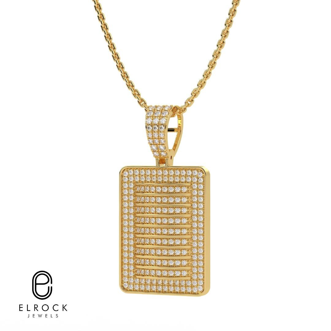 Iced Out Dog Tag Pendant VS Lab Grown Diamond 14k Solid Gold Hip Hop Pendant Mens Womens Diamond Pendant Custom Charm Pendant Rapper Pendant