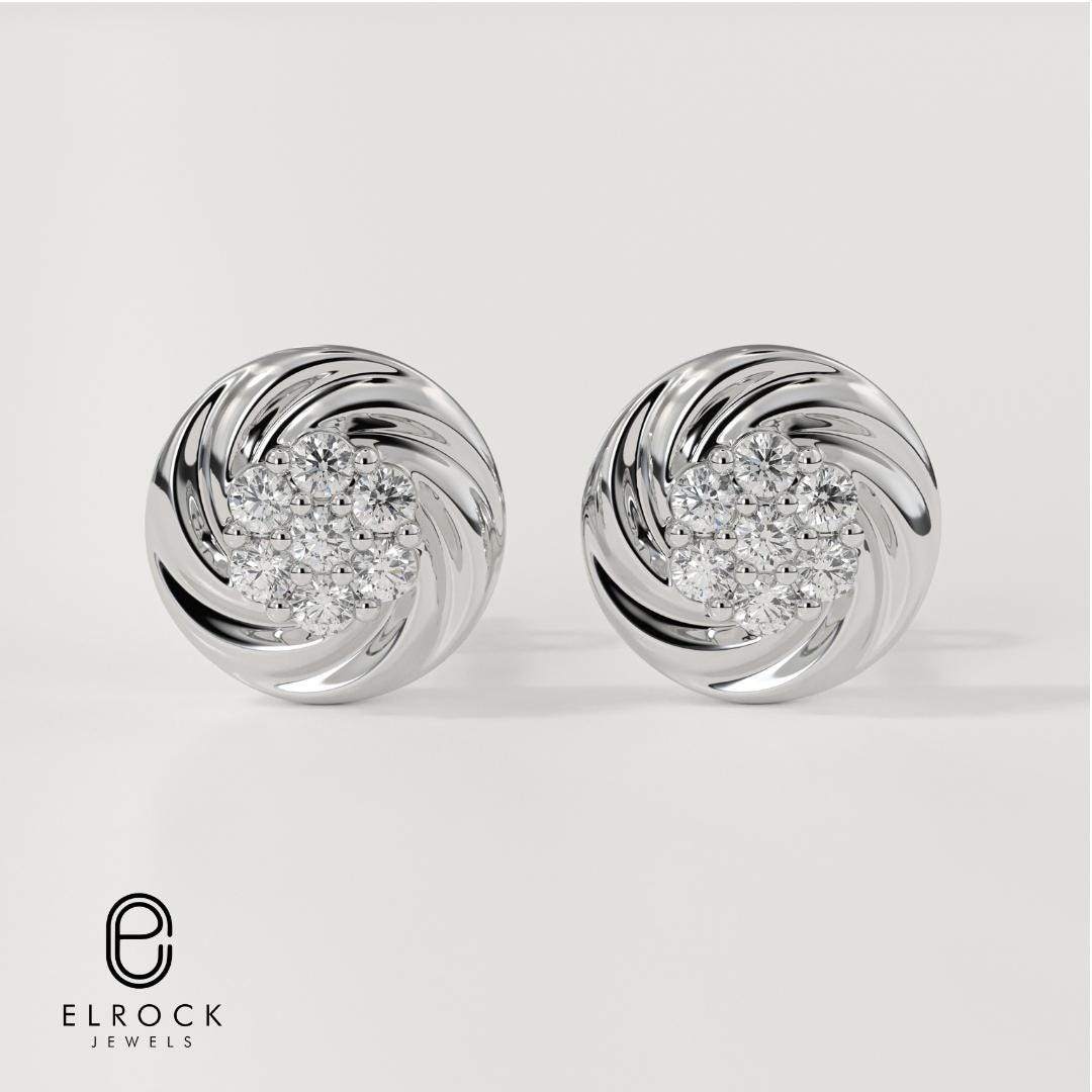 14K Gold Lab Grown Diamond Floral Earrings Round Cut