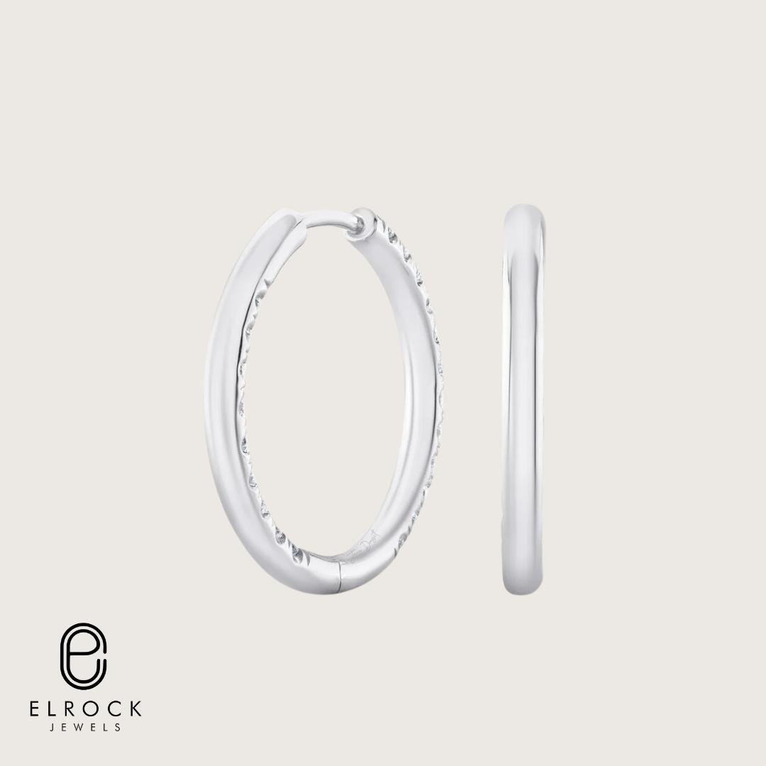 1 CT Diamond 14K Solid Gold Huggie Earrings Hoop Earrings