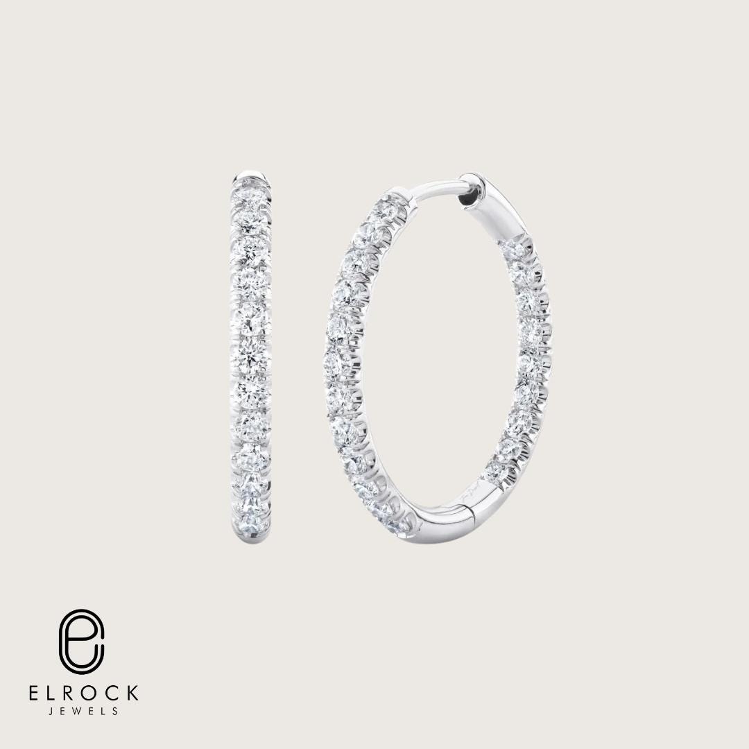 1 CT Diamond 14K Solid Gold Huggie Earrings Hoop Earrings