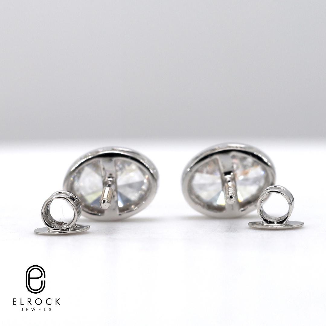 Handcrafted Bezel-Set Oval Diamond Studs