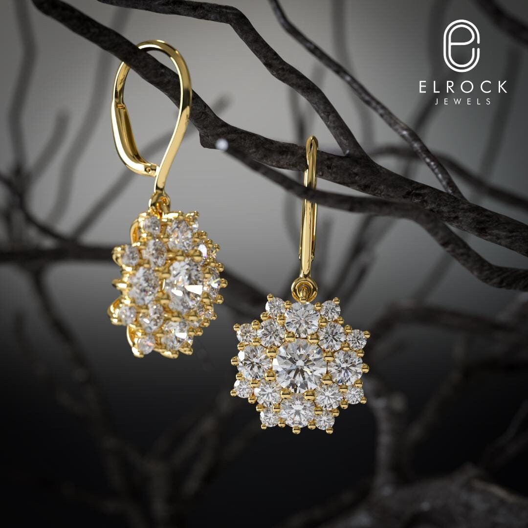 Sunflower Halo Earrings in 14k Gold Diamond Earrings Cluster Flower Hoop Earring for Women