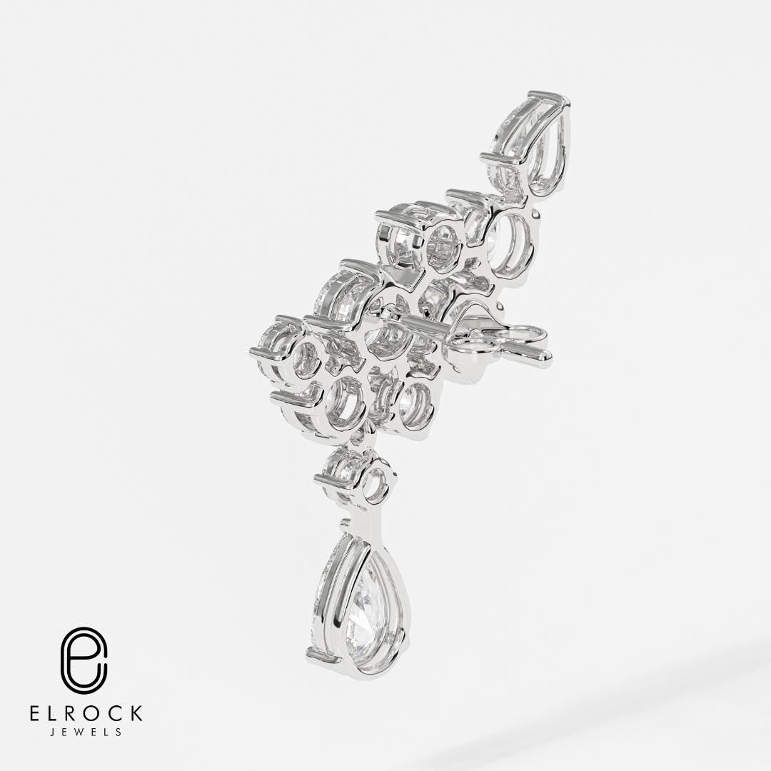 Pear & Round Cut Diamond Climber 14K Gold Stacking Earrings