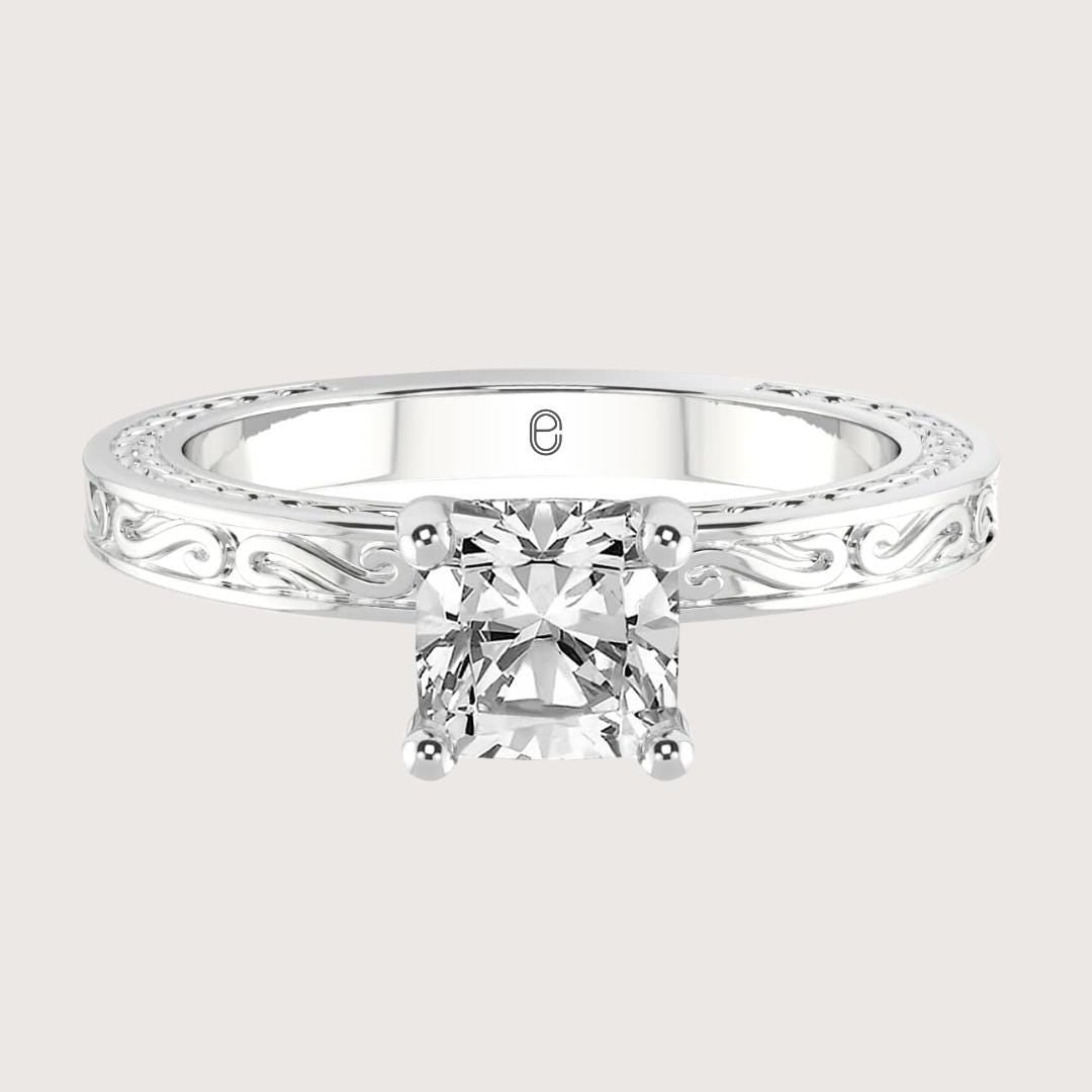 14K Gold Vintage Engagement Ring hand engraved ring