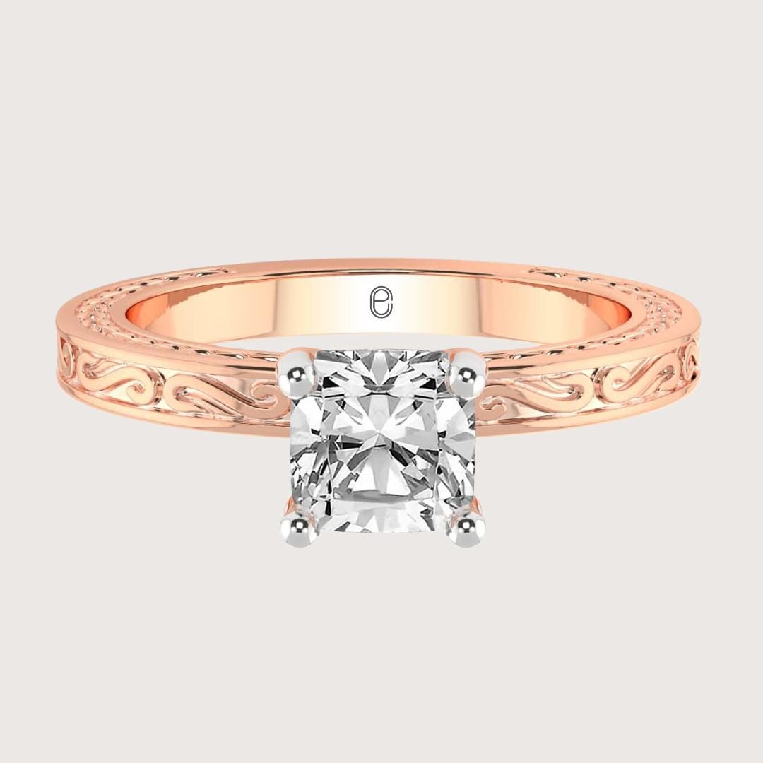 14K Gold Vintage Engagement Ring hand engraved ring