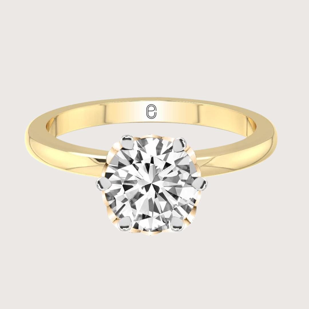 14K Solid Gold 3 CT Round Cut Flower Tulip Setting Engagement Ring