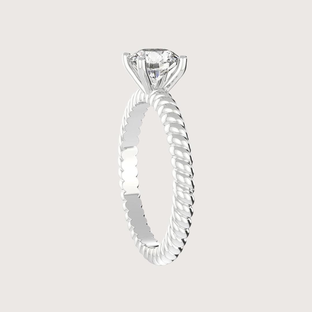 14K Round Lab Grown Twisted Band Unique Engagement Ring for Women
