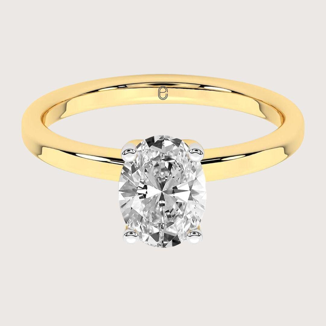 14K Gold Oval Shape 2 CT Four Prong Setting Engagement Ring