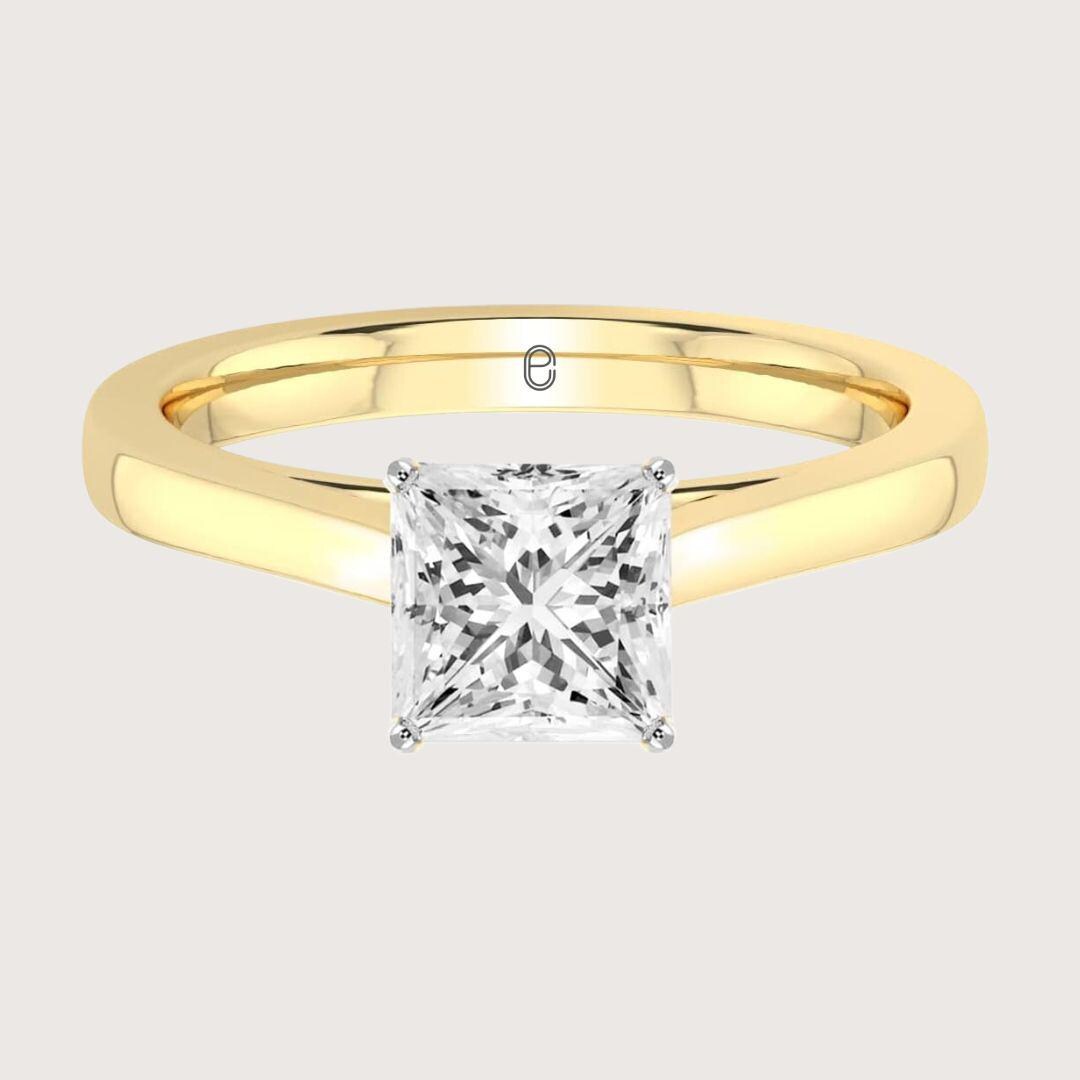 14K Solid Gold Princess Cut Solitaire Cathedral Engagement Ring