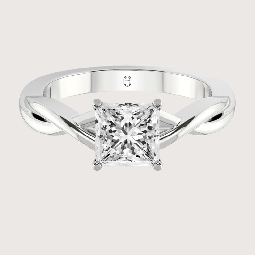 2 CT Princess Cut  IGI Certified Lab Grown Diamond Engagement Ring, Princess Cut Diamond Ring for Women, Twisted Band