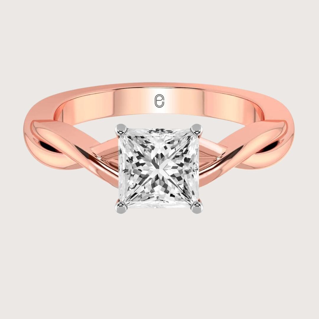 14K Gold 2 CT Princess Cut Lab Grown Diamond Engagement Ring