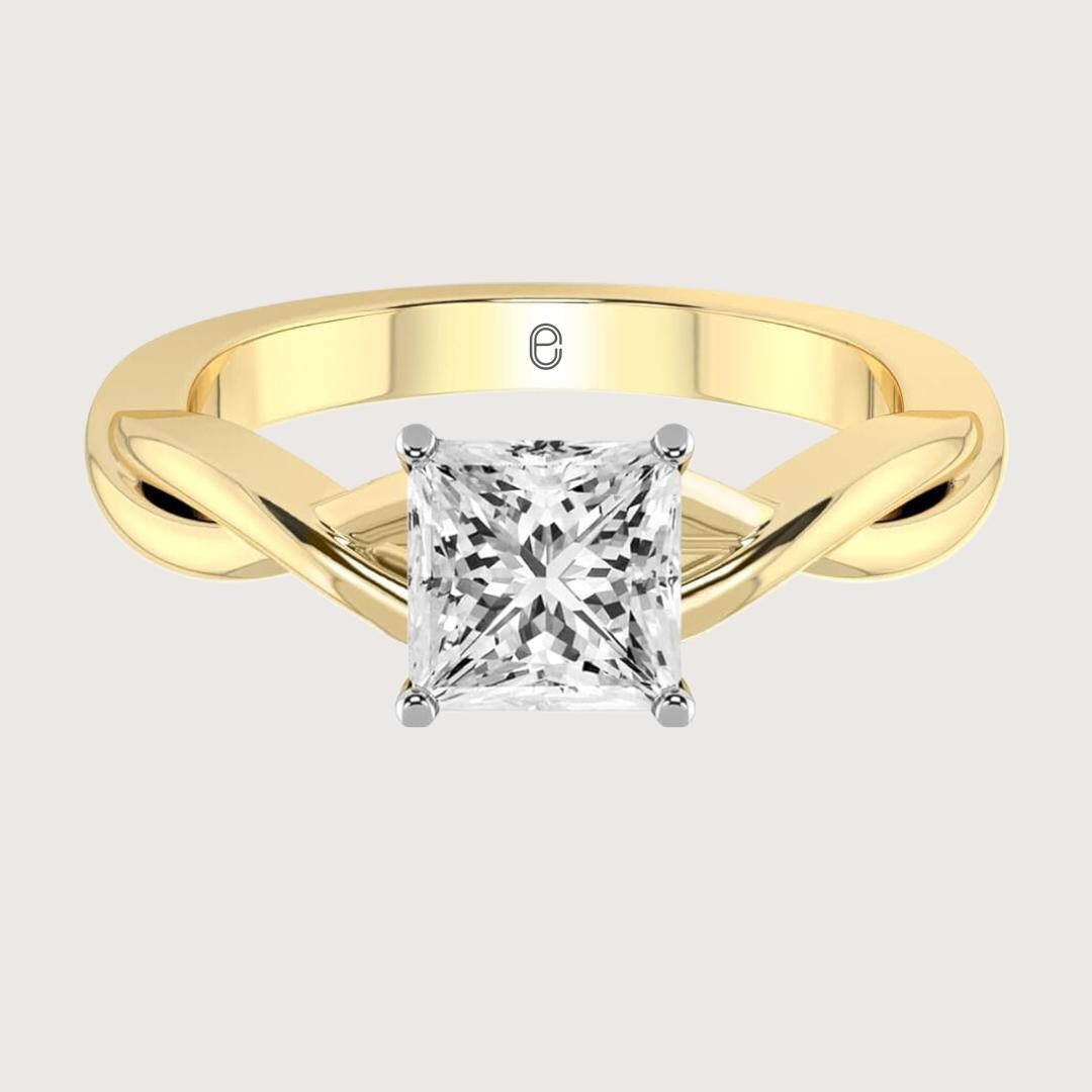 14K Gold 2 CT Princess Cut Lab Grown Diamond Engagement Ring