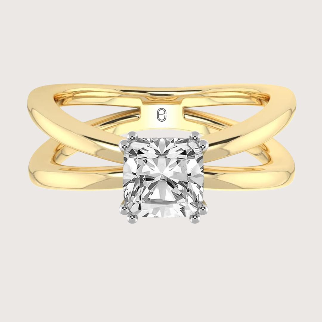 14K Gold 2CT Cushion Lab Grown Diamond Ring Split Shank Engagement Ring
