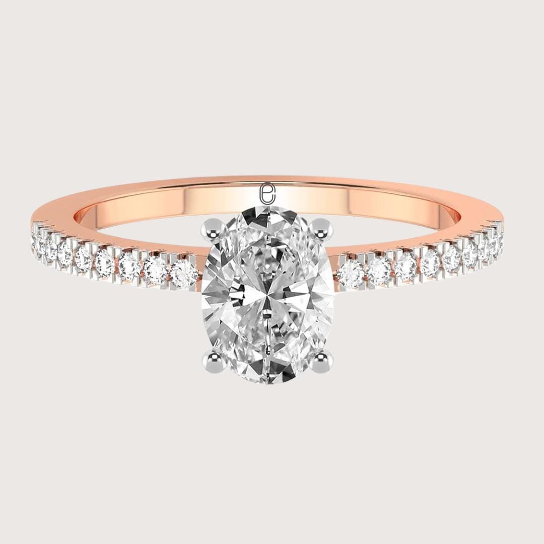 14K Gold Oval, Halo and Pave Eternity Engagement Ring