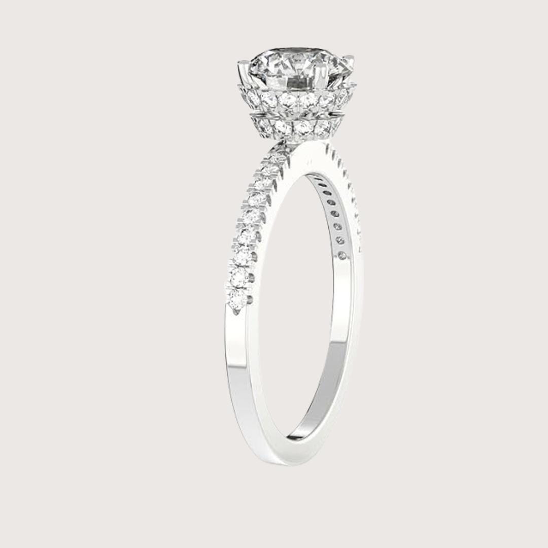 14K Gold Oval, Halo and Pave Eternity Engagement Ring