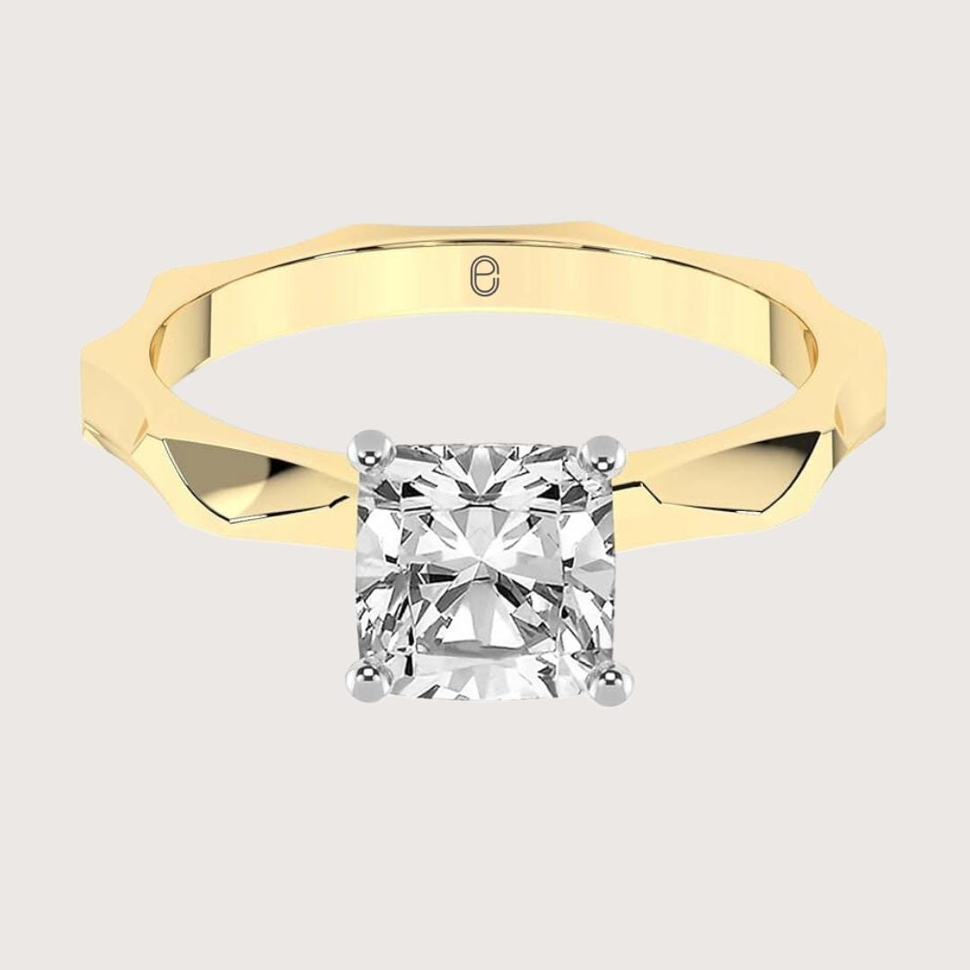 14K Gold 1 CT Cushion Cut Lab Grown Diamond Solitaire Ring