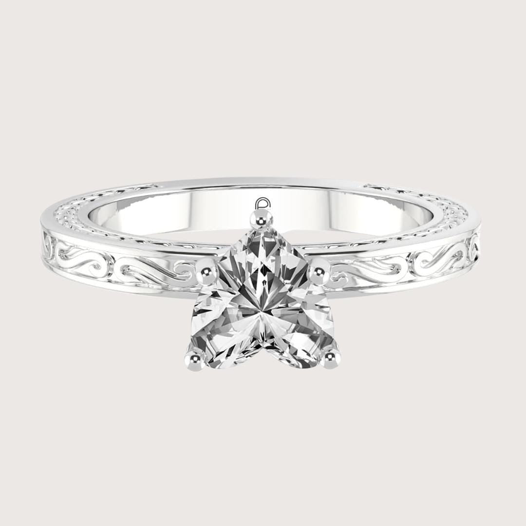 14K Gold 3 CT Heart Cut Ring, Solitaire Engagement Ring