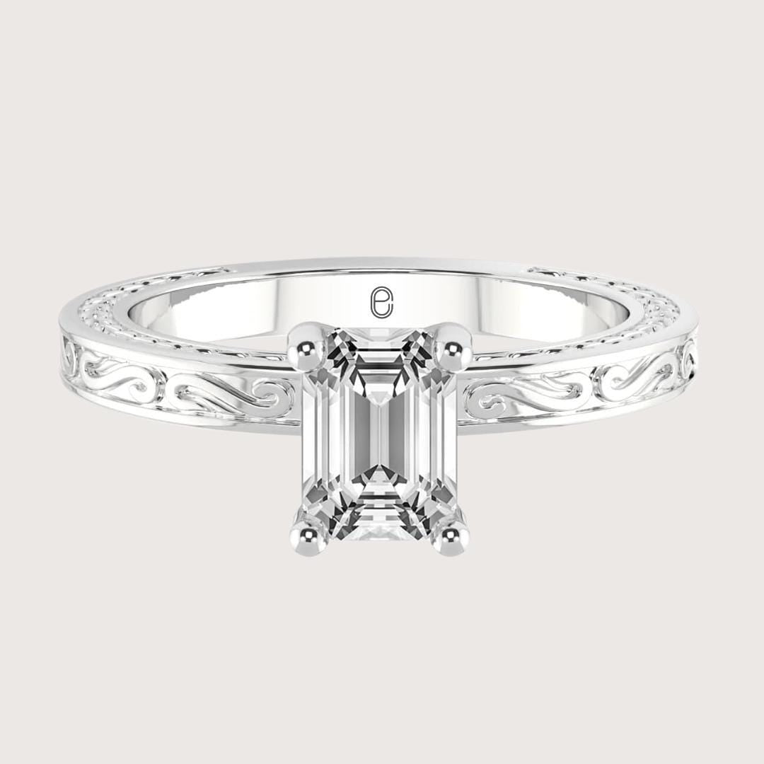 14K Yellow Gold Emerald cut Lab Grown Diamond Vintage Solitaire Ring