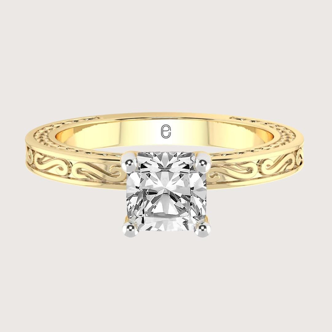 14K Gold Vintage Engagement Ring hand engraved ring