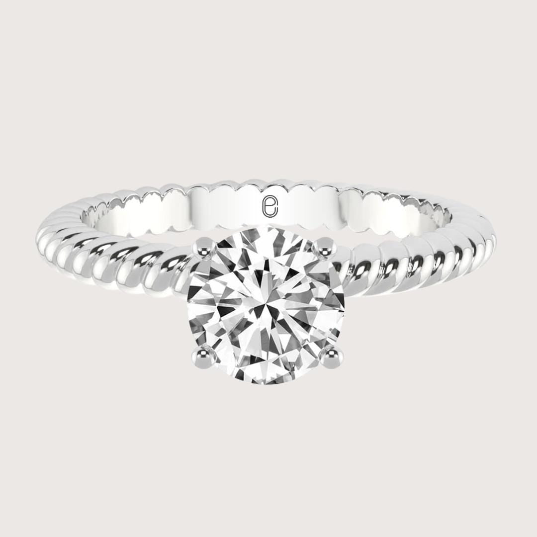 14K Round Lab Grown Twisted Band Unique Engagement Ring for Women